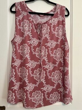 SJS Floral Embroidered Tie-Front Sleeveless Blouse in Rose & White (3X)